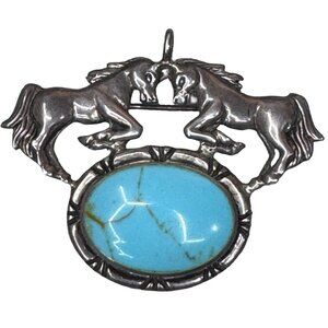 Vtg Sterling Silver Navajo Double Horse Brooch Turquoise Equestrian Pin Pendant